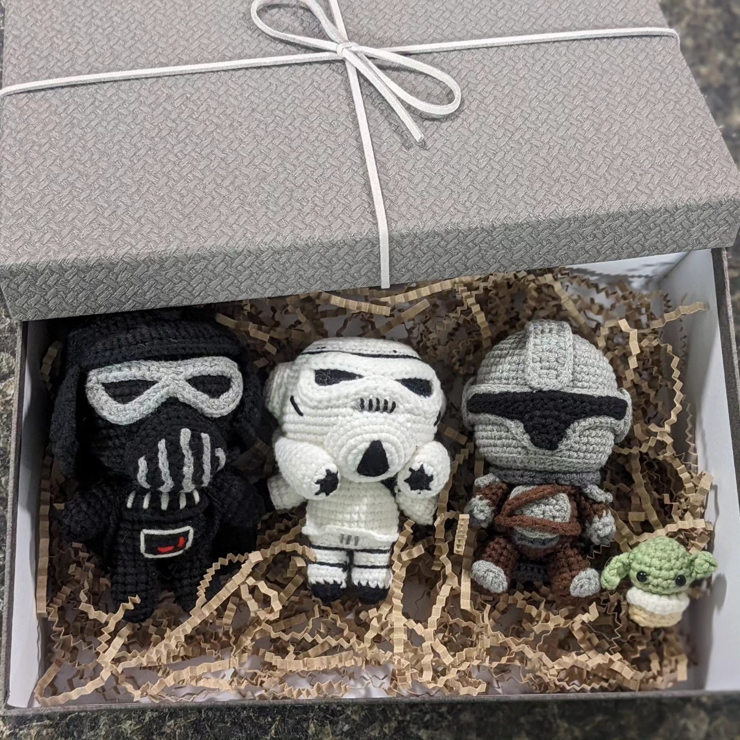 Handmade Star Wars Amigurumi Doll Sets - Darth Vader, Stormtrooper, Mandalorian & Grogu - Ready to Ship