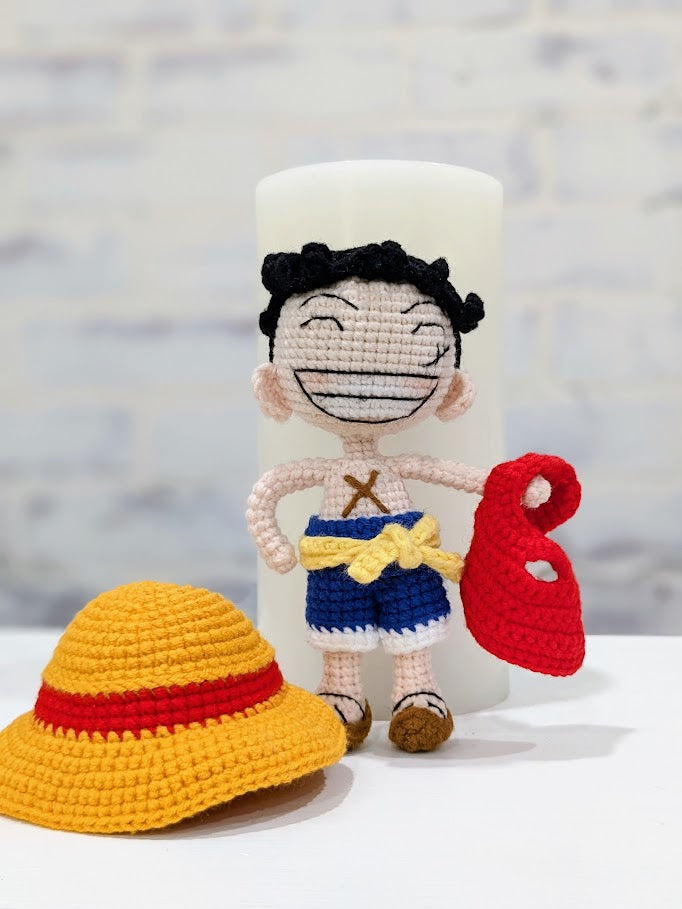 Luffy Amigurumi Doll - Fully Posable with Removable Clothing - Handmade Crochet -Ready to Ship