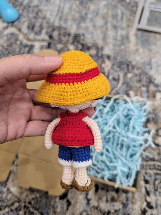 Luffy Amigurumi Doll - Fully Posable with Removable Clothing - Handmade Crochet -Ready to Ship