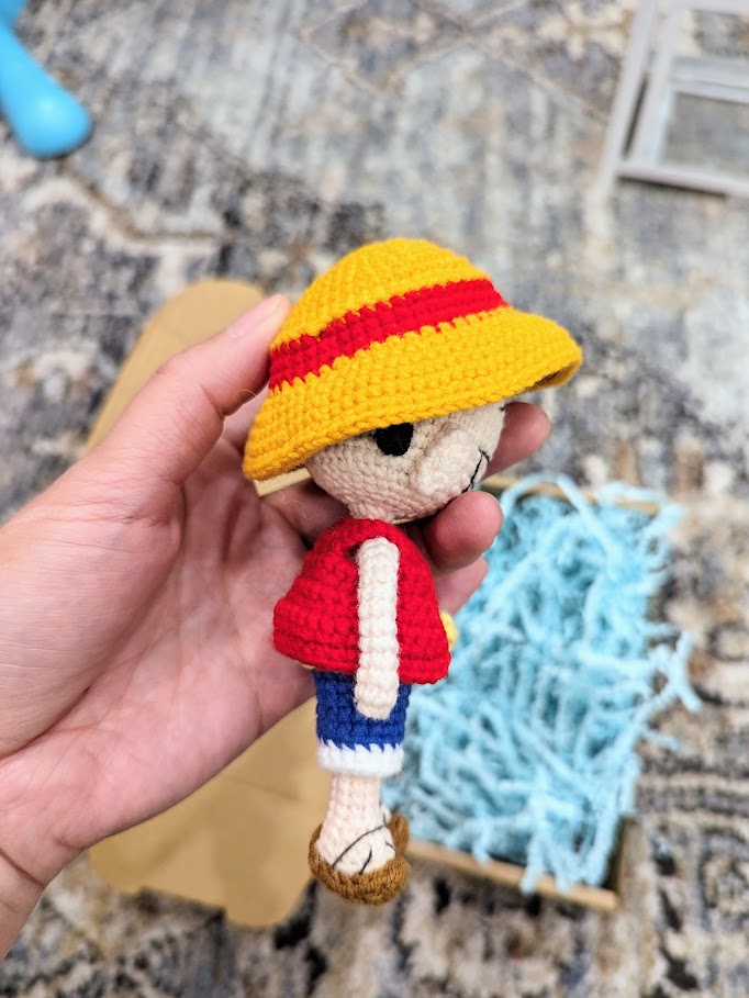 Luffy Amigurumi Doll - Fully Posable with Removable Clothing - Handmade Crochet -Ready to Ship