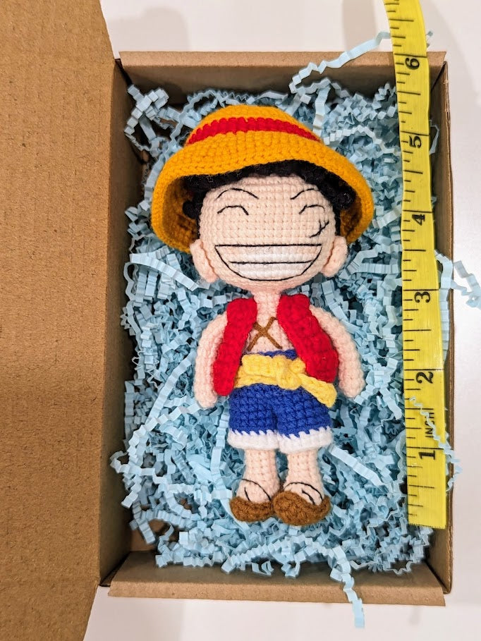 Luffy Amigurumi Doll - Fully Posable with Removable Clothing - Handmade Crochet -Ready to Ship