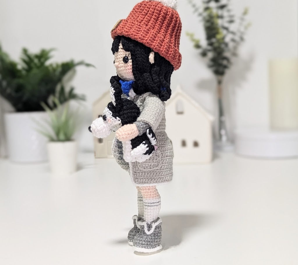 Handmade Posable Crochet Doll with Removable Clothing & Pet Choice - Ready to Ship