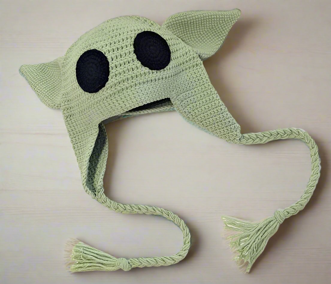 Baby Yoda, Grogu - Warm Hat, Beanie, Toque with Ear Flaps - Handmade Crochet