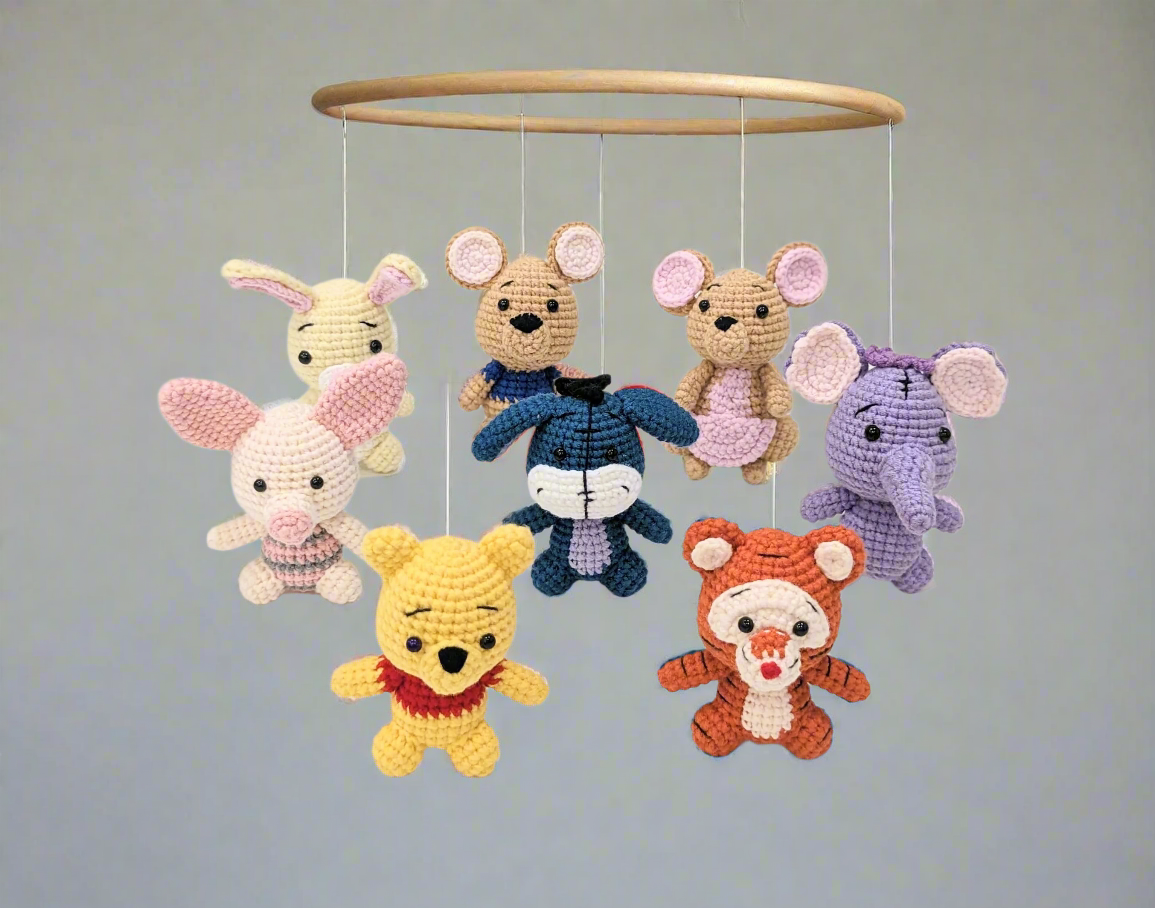Baby Mobile or Nursery Doll Set - Winnie the Pooh - Handmade Crochet - Baby Shower Gift
