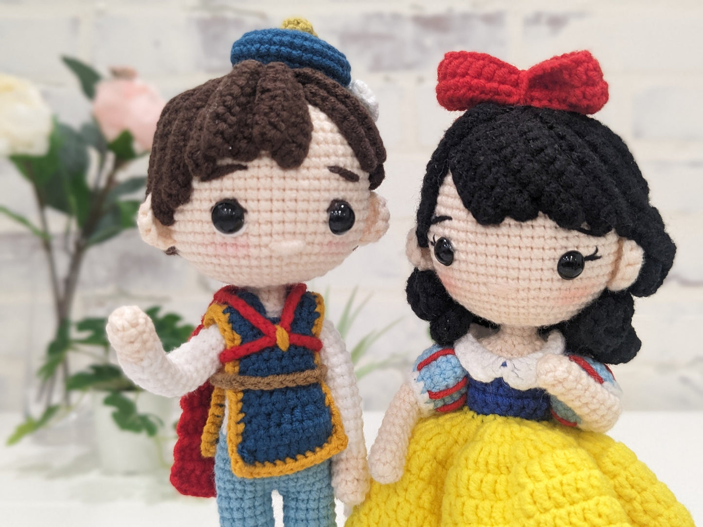 Snow White & Prince Charming Set of 2, Handmade Crochet Amigurumi Dolls