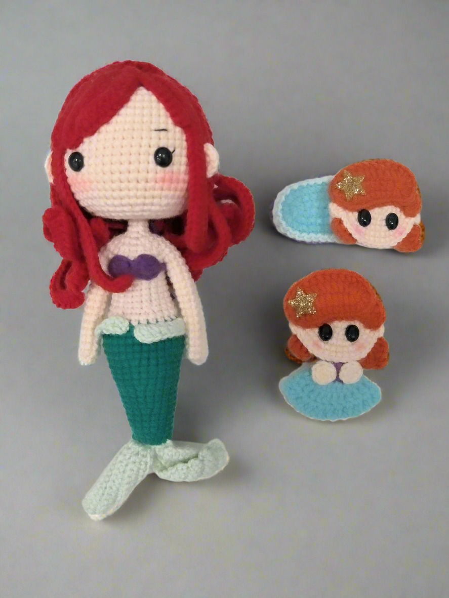 The Little Mermaid Hair Clip Gift Set - Ready to Ship - Handmade Crochet