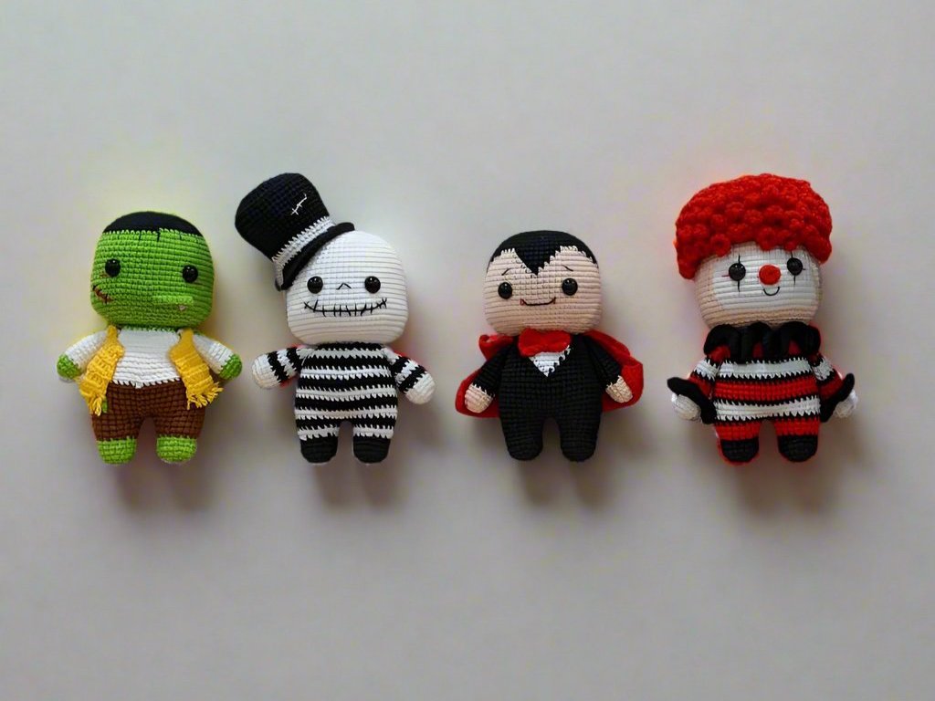 Halloween dolls, decorations, Dracula, vampire, skeleton, zombie, Frankenstein, clown, Pennywise