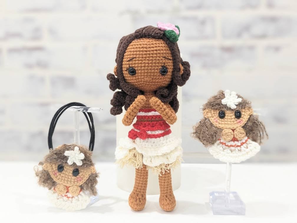 Princess doll, hair clips, scrunchie, hand made crochet, present for girls, birthday gifts