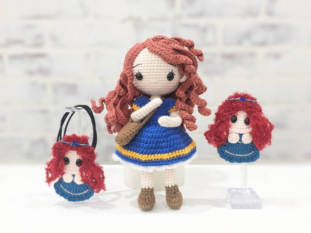 Princess doll, hair clips, scrunchie, hand made crochet, present for girls, birthday gifts