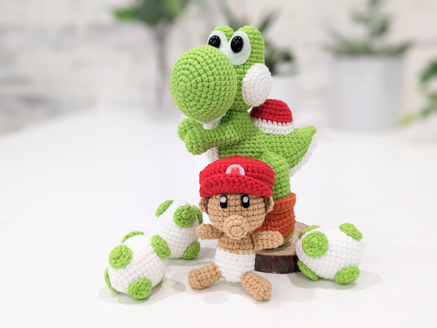 Baby Mario and Yoshi, Handmade Crochet Amigurumi Doll figures, Baby Shower gift!
