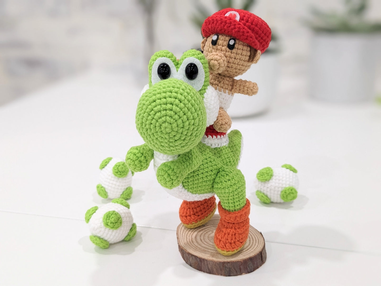 Baby Mario and Yoshi, Handmade Crochet Amigurumi Doll figures, Baby Shower gift!