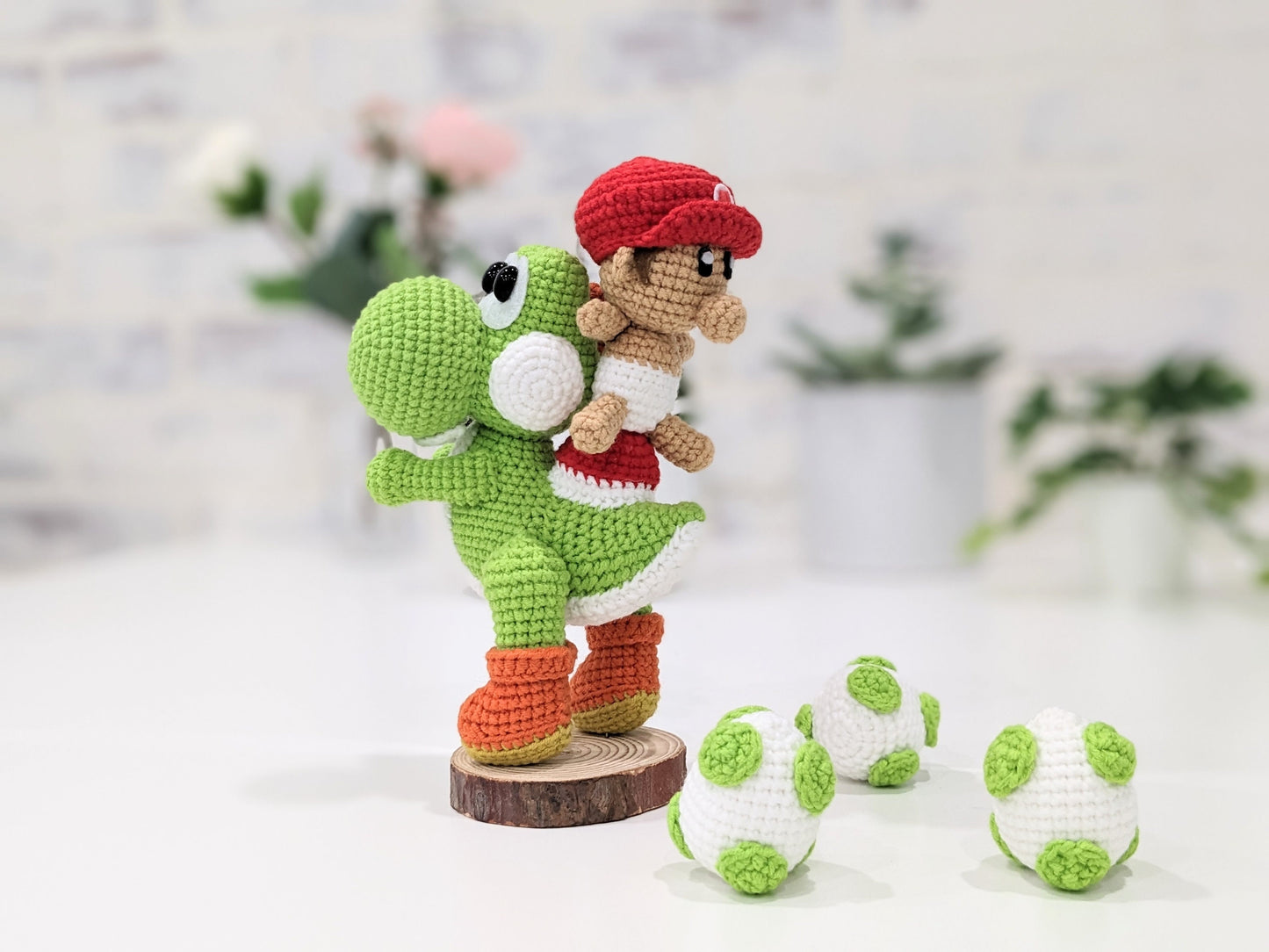 Baby Mario and Yoshi, Handmade Crochet Amigurumi Doll figures, Baby Shower gift!