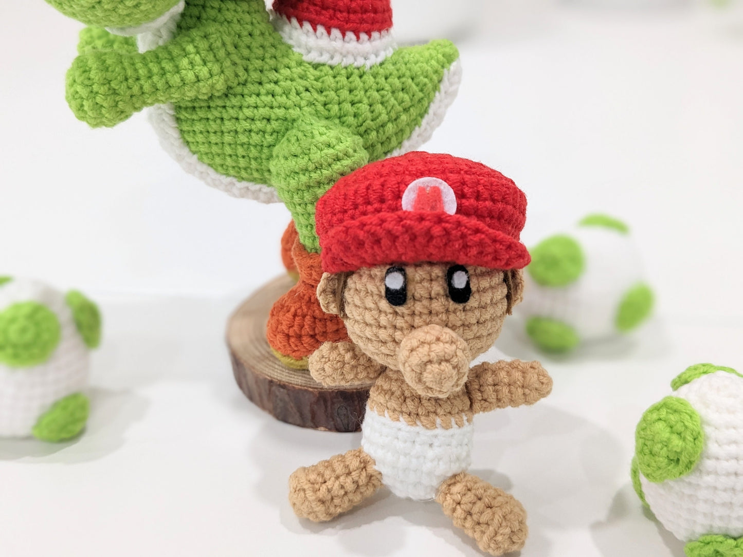 Baby Mario and Yoshi, Handmade Crochet Amigurumi Doll figures, Baby Shower gift!