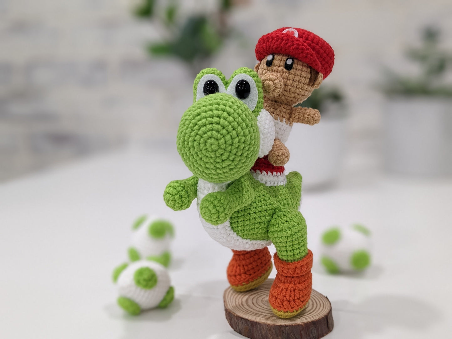 Baby Mario and Yoshi, Handmade Crochet Amigurumi Doll figures, Baby Shower gift!