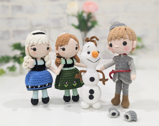 Frozen Doll Set, Handmade Crochet Amigurumi, Disney Princess Elsa and Anna, Olaf