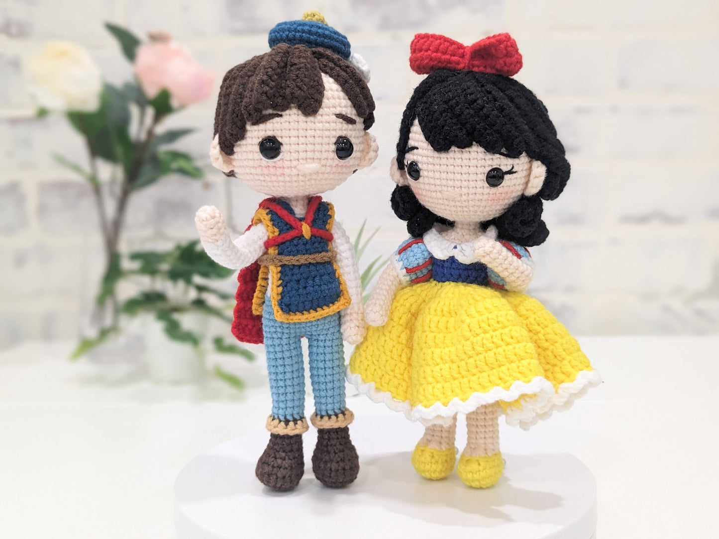 Snow White & Prince Charming Set of 2, Handmade Crochet Amigurumi Dolls