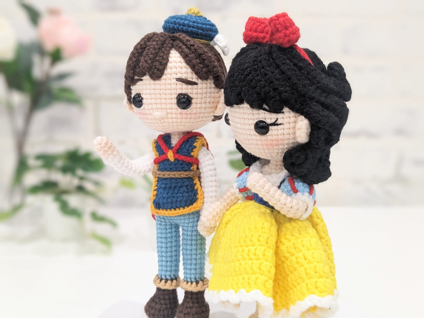 Snow White & Prince Charming Set of 2, Handmade Crochet Amigurumi Dolls