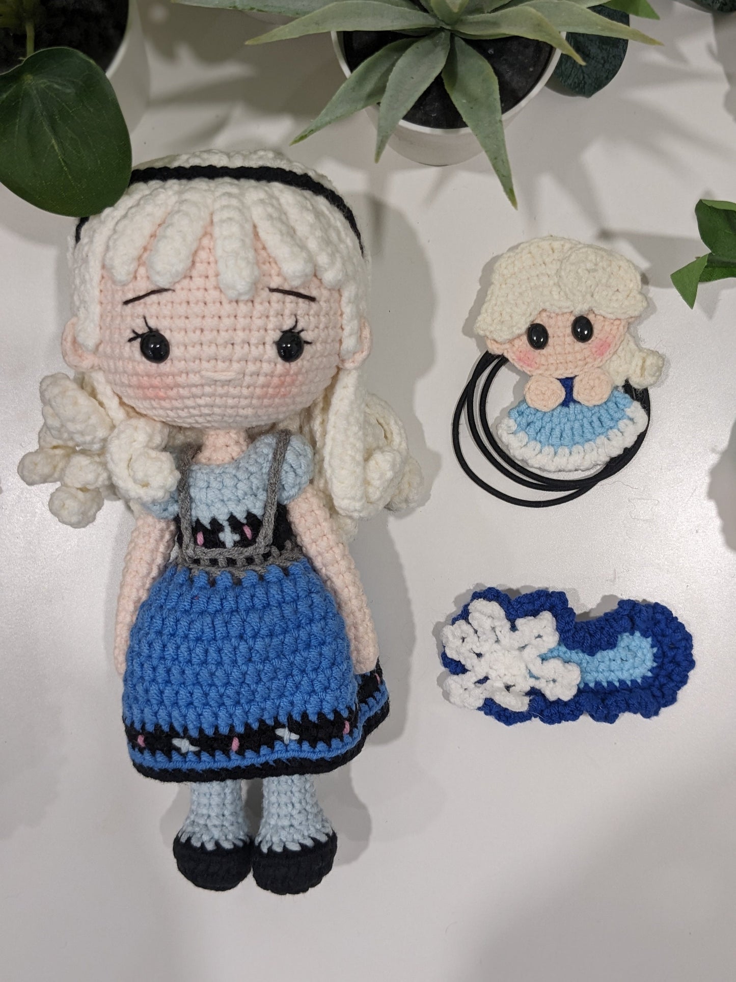 Princess doll, hair clips, scrunchie, hand made crochet, present for girls, birthday gifts