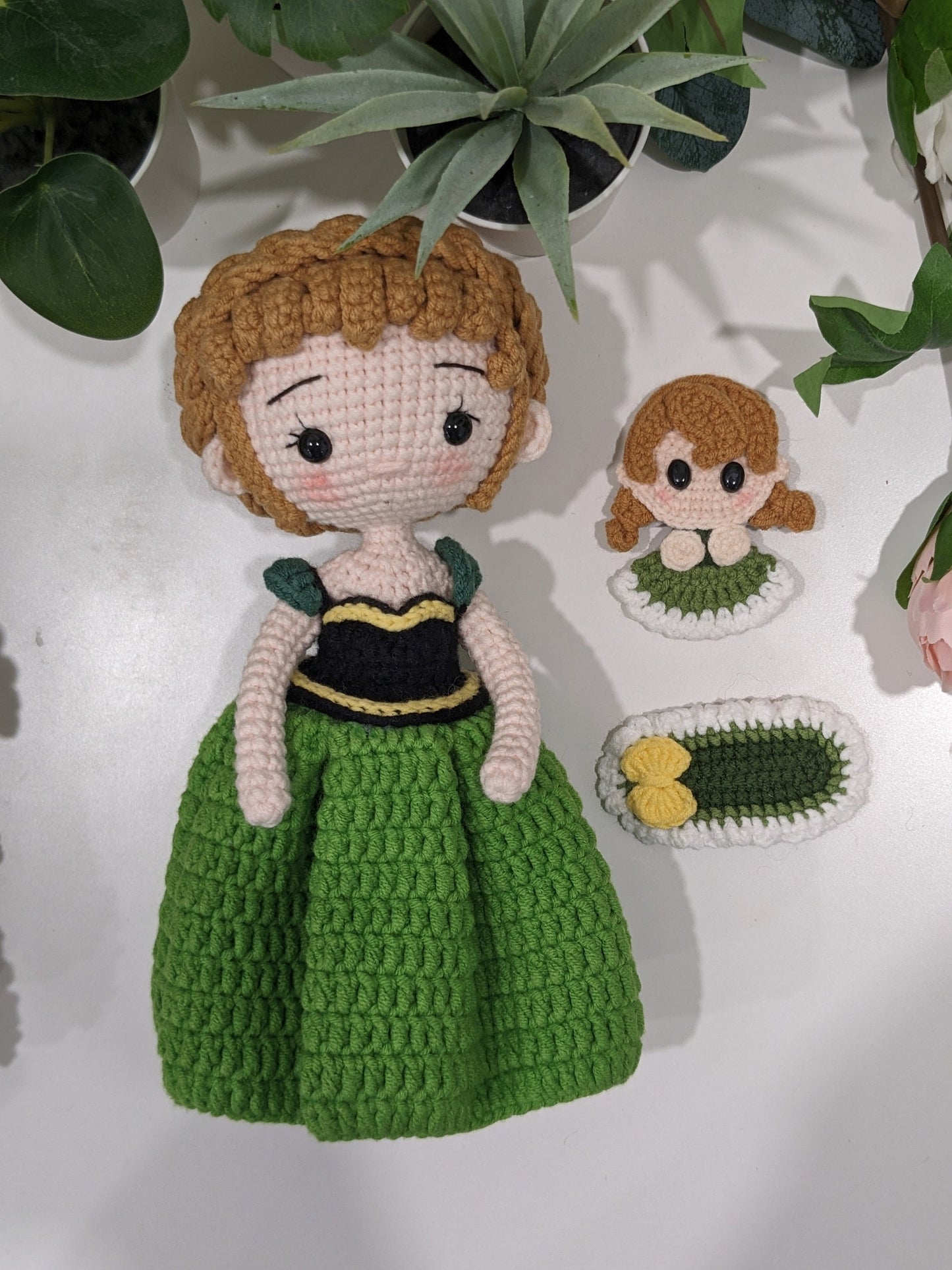 Princess doll, hair clips, scrunchie, hand made crochet, present for girls, birthday gifts