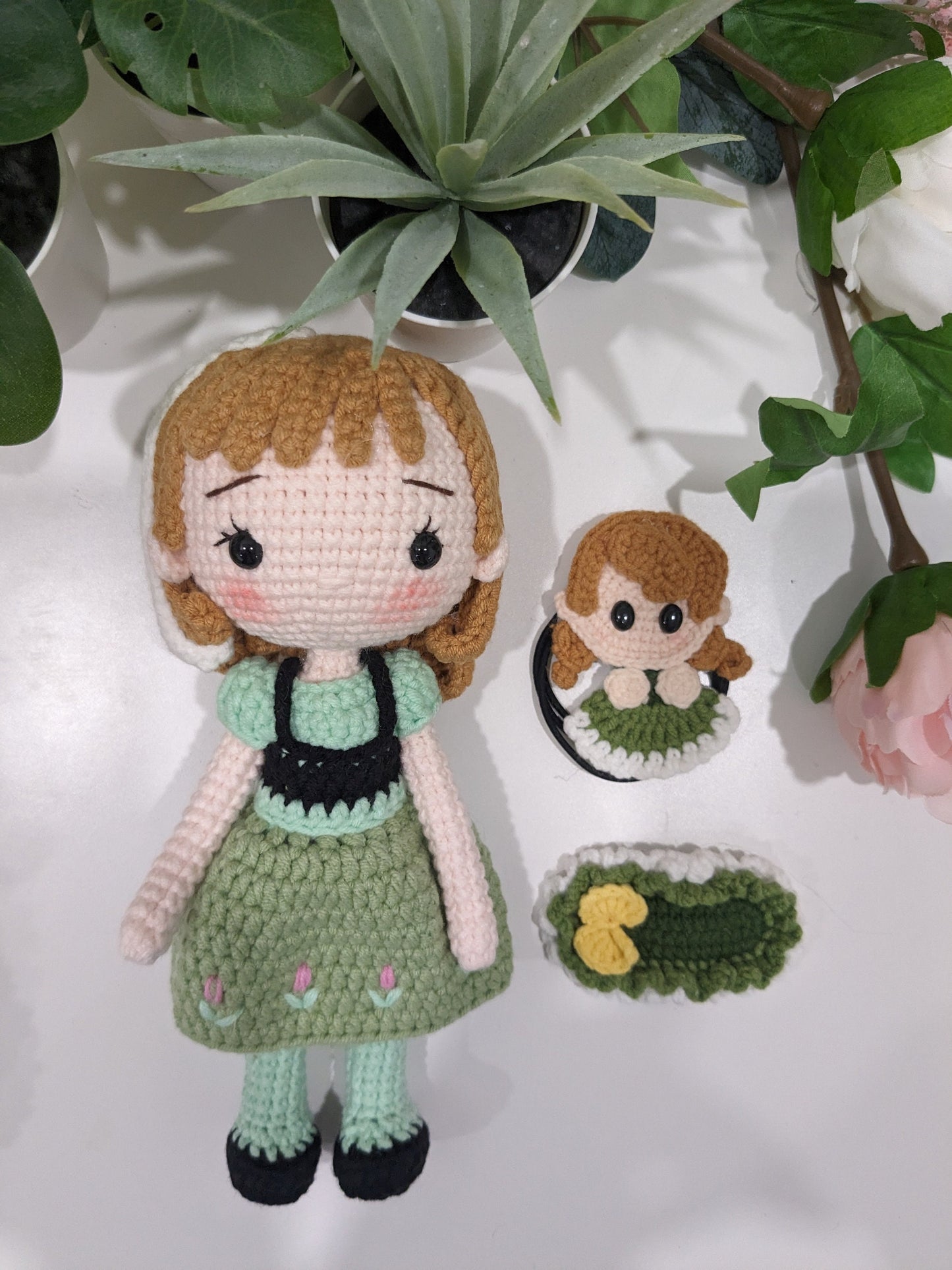 Princess doll, hair clips, scrunchie, hand made crochet, present for girls, birthday gifts