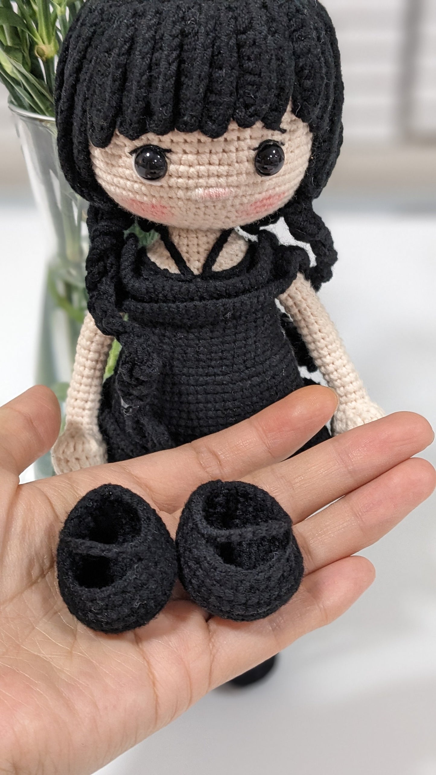 Wednesday Addams Doll, Handmade Crochet, Amigurumi Doll, Addams Family