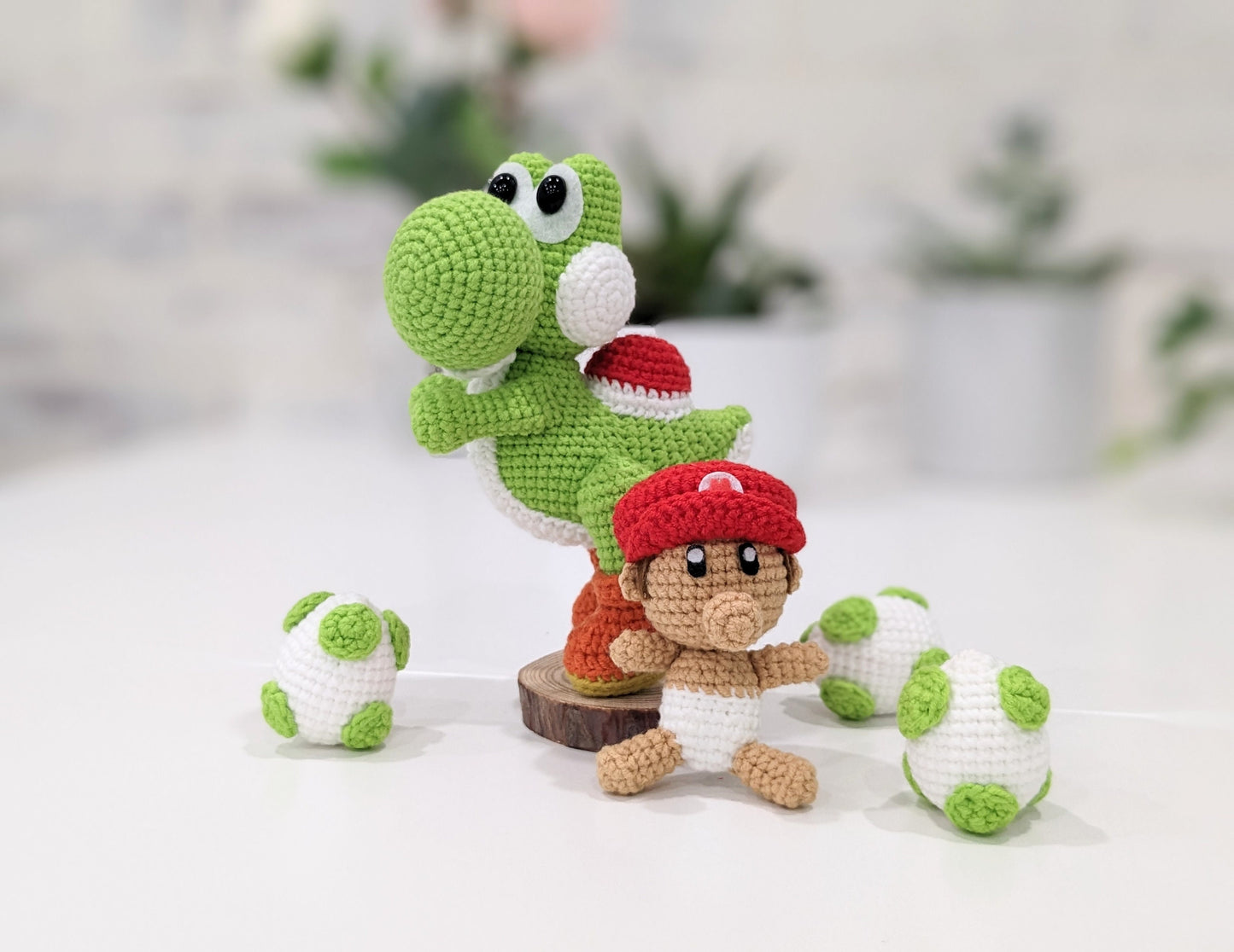 Baby Mario and Yoshi, Handmade Crochet Amigurumi Doll figures, Baby Shower gift!
