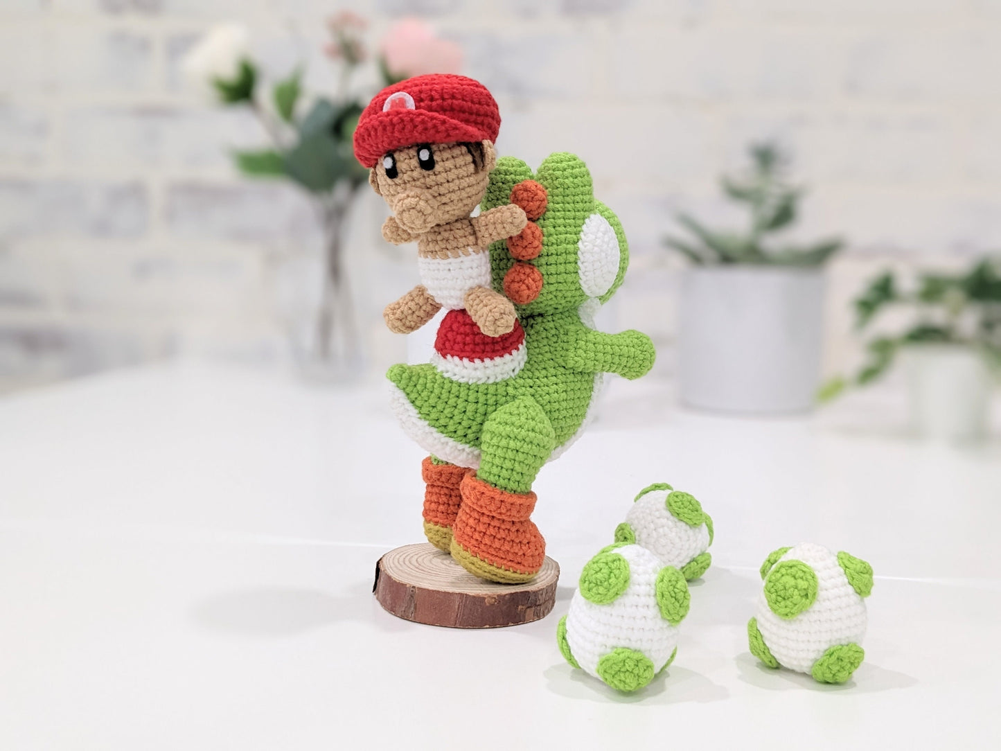 Baby Mario and Yoshi, Handmade Crochet Amigurumi Doll figures, Baby Shower gift!