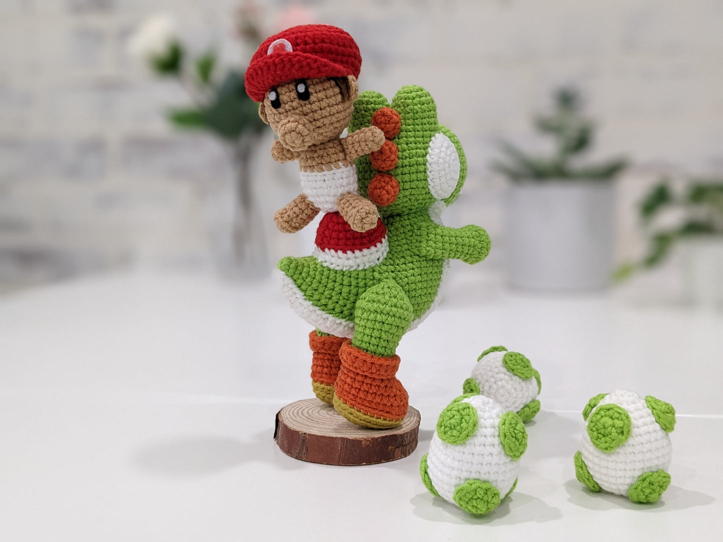 Baby Mario and Yoshi, Handmade Crochet Amigurumi Doll figures, Baby Shower gift!