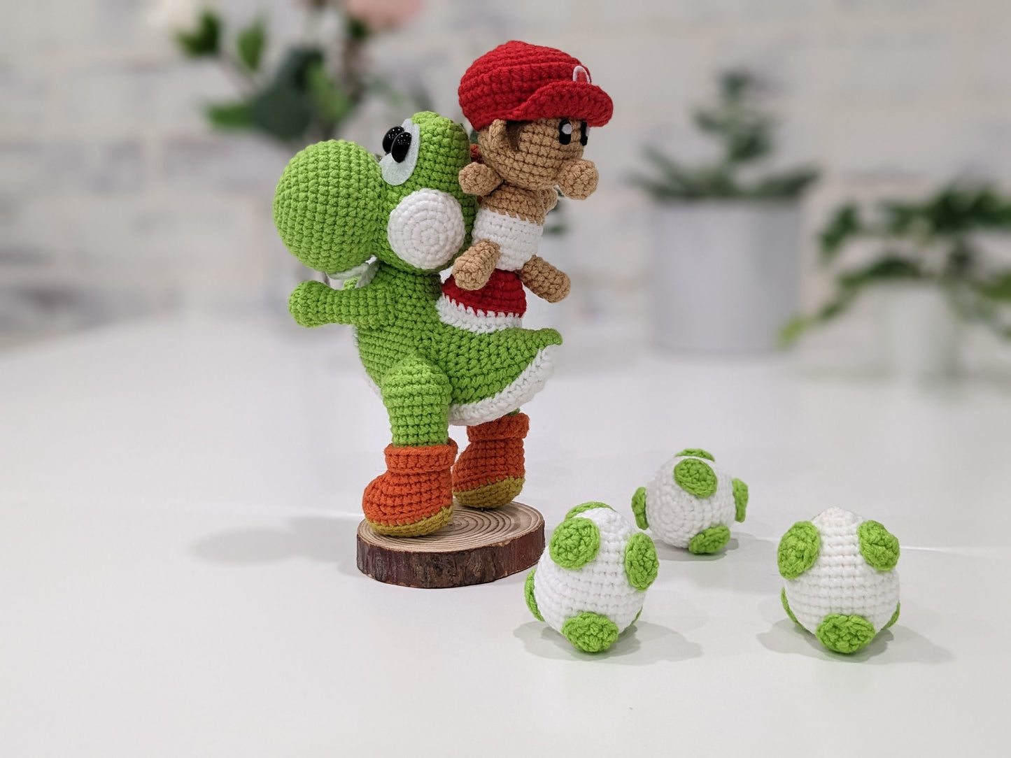 Baby Mario and Yoshi, Handmade Crochet Amigurumi Doll figures, Baby Shower gift!
