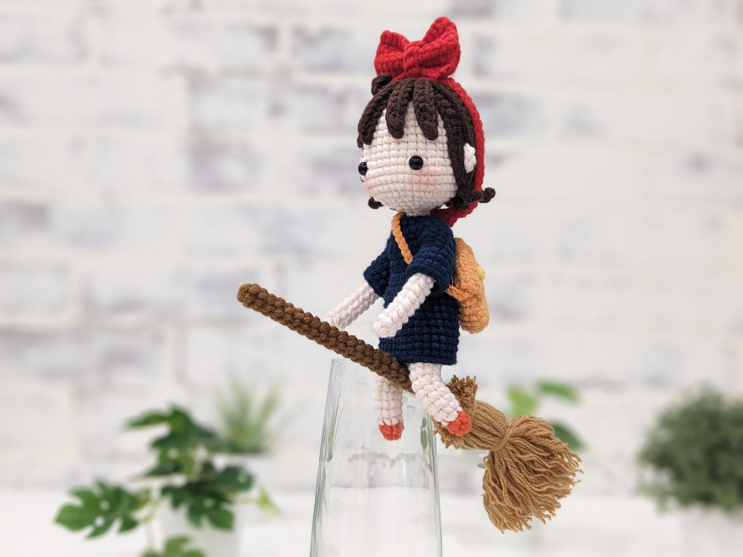 Kiki Doll with her Kitty and Broom, Kiki's Delivery Service, hand made crochet, Miyazaki Studio Ghibli Animation, Anime, Ready made in stock