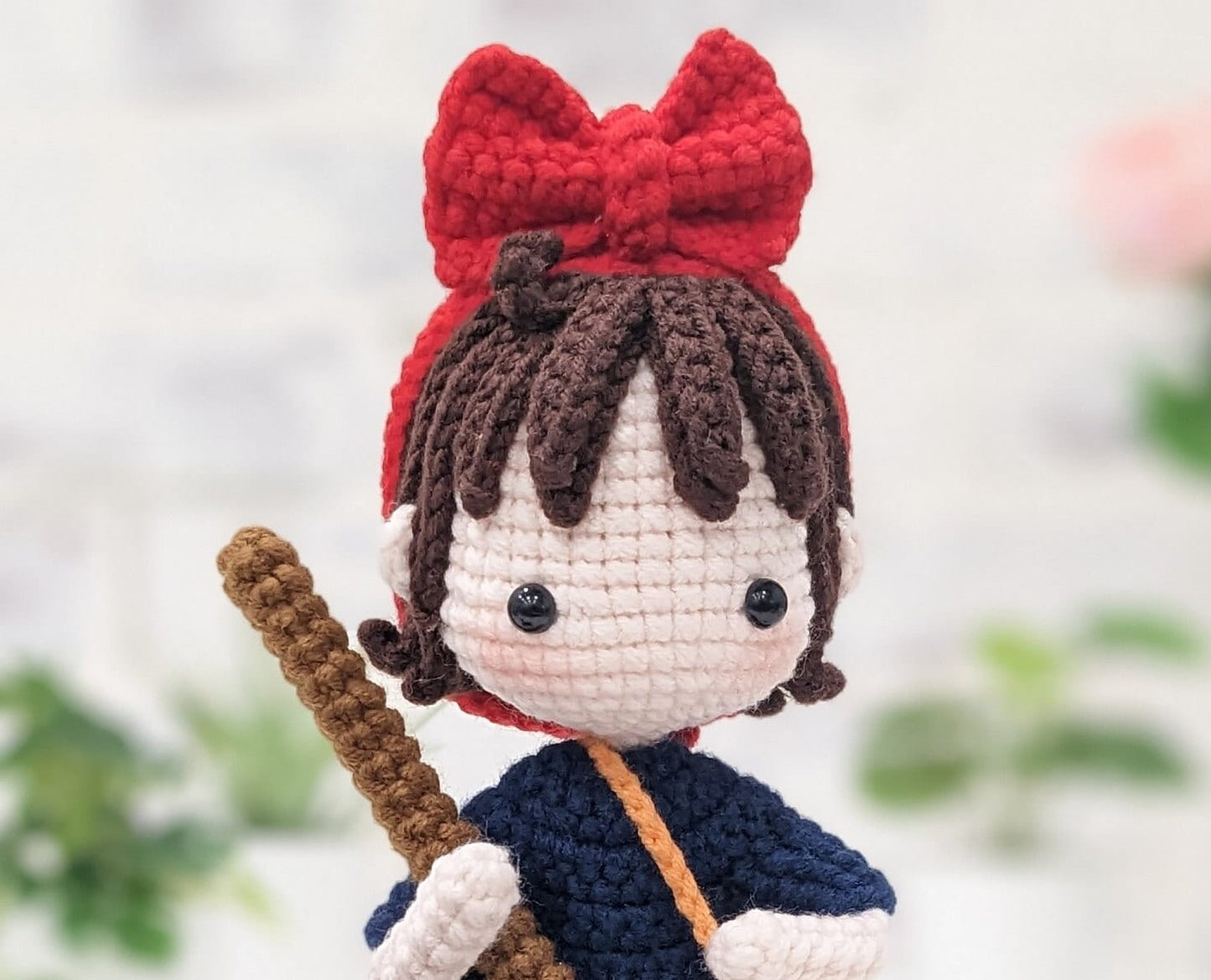 Kiki Doll with her Kitty and Broom, Kiki's Delivery Service, hand made crochet, Miyazaki Studio Ghibli Animation, Anime, Ready made in stock