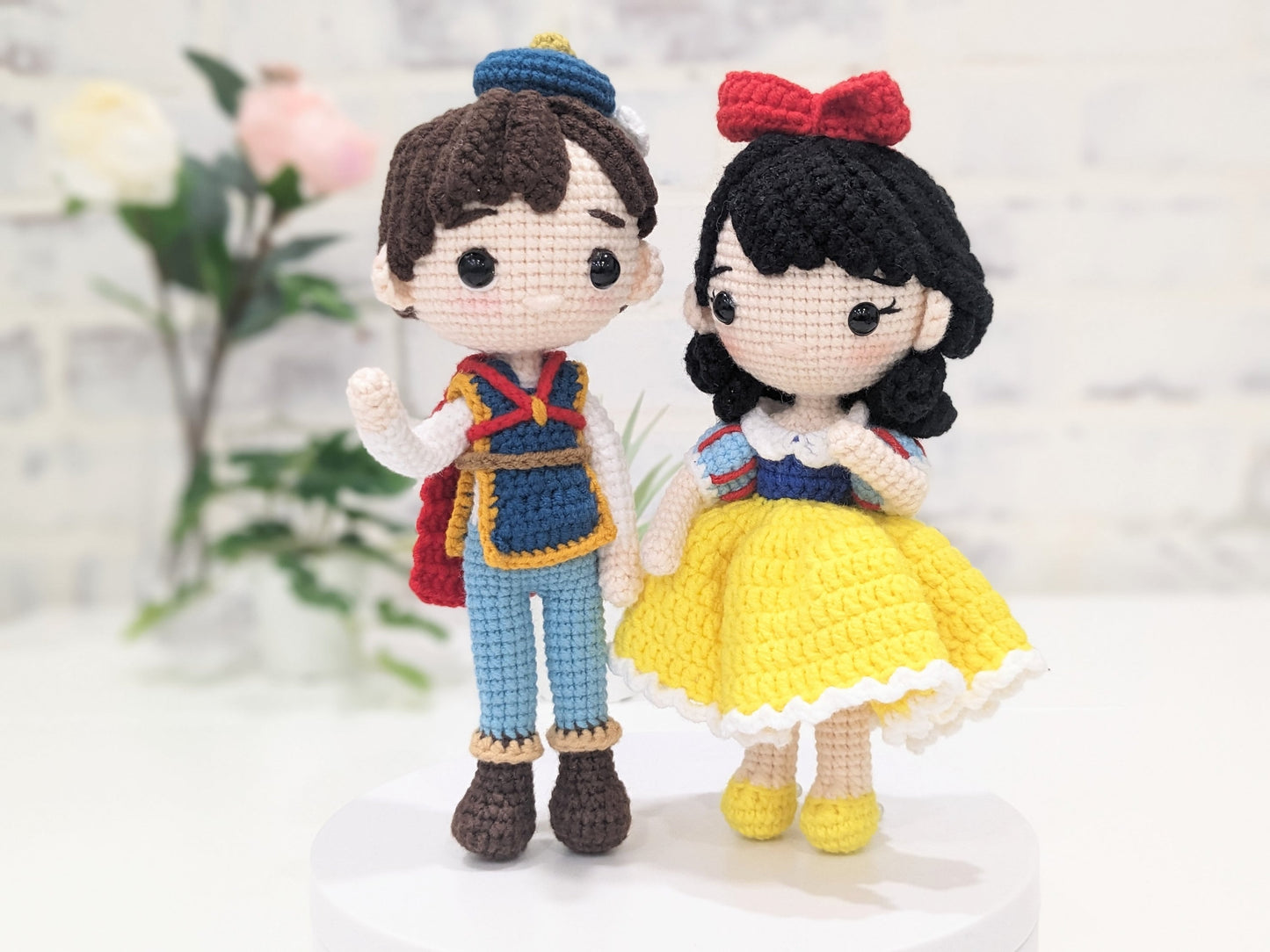 Snow White & Prince Charming Set of 2, Handmade Crochet Amigurumi Dolls