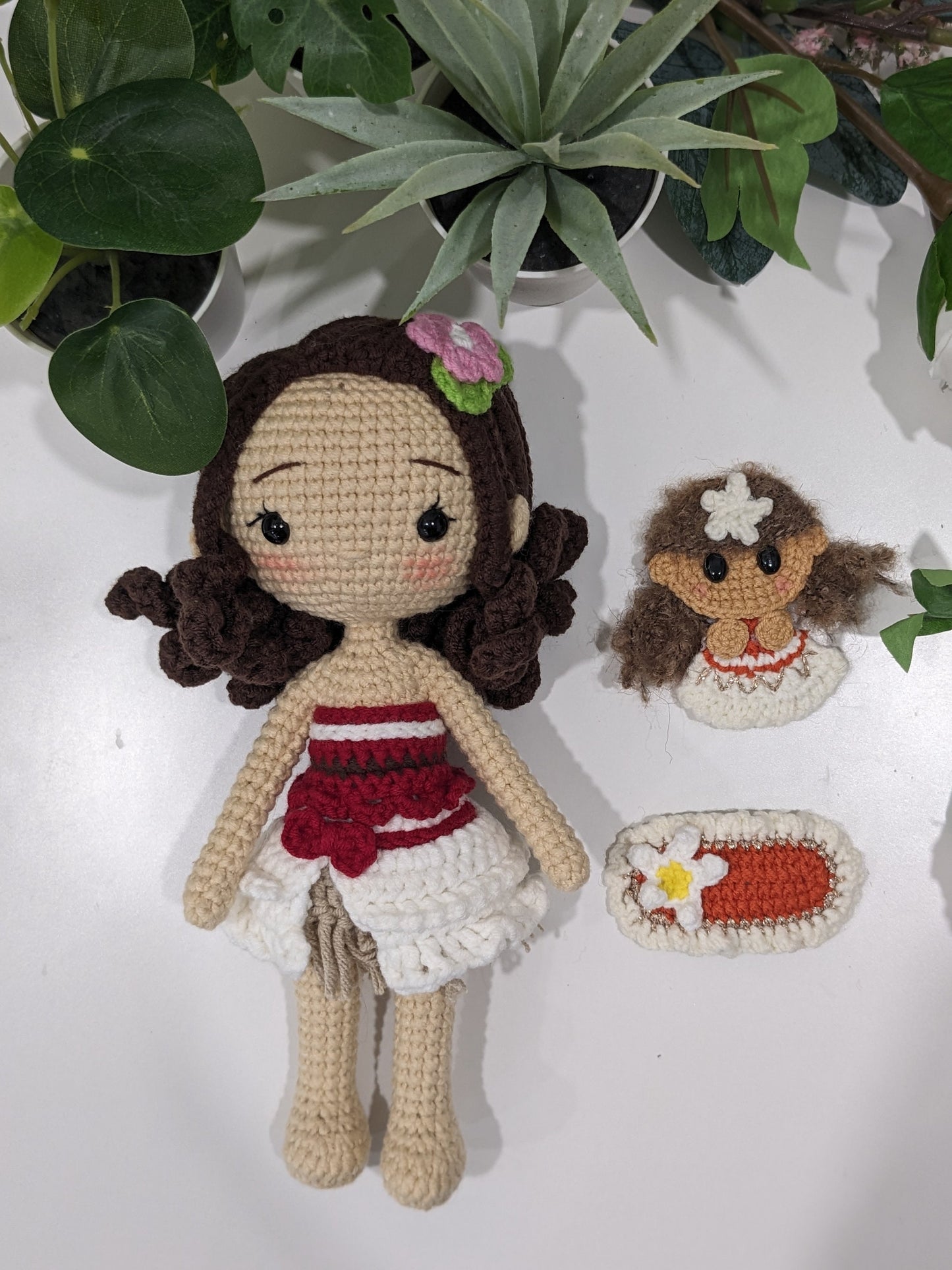 Princess doll, hair clips, scrunchie, hand made crochet, present for girls, birthday gifts