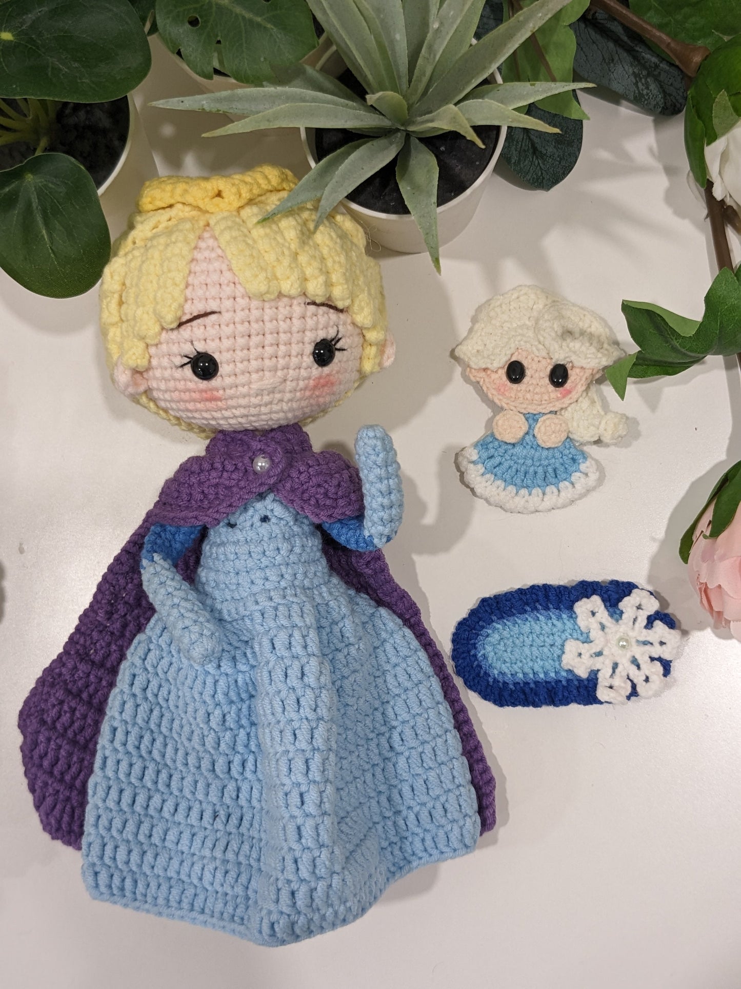 Princess doll, hair clips, scrunchie, hand made crochet, present for girls, birthday gifts