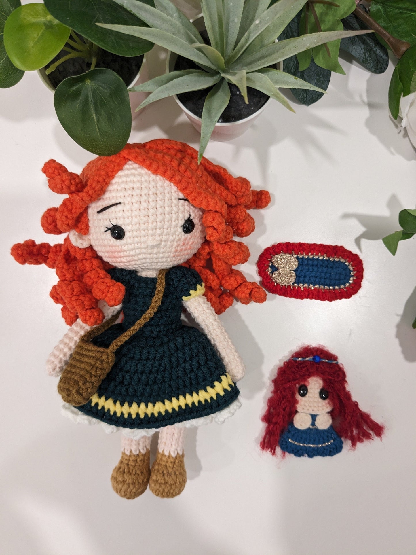 Princess doll, hair clips, scrunchie, hand made crochet, present for girls, birthday gifts
