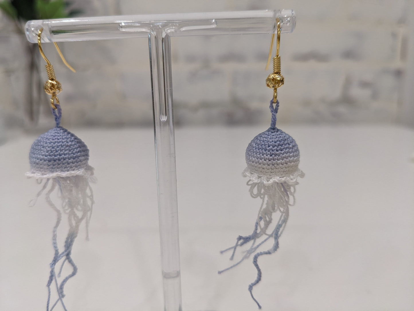 Handmade Micro Crochet Jelly Fish Earrings, Pearl, Gold