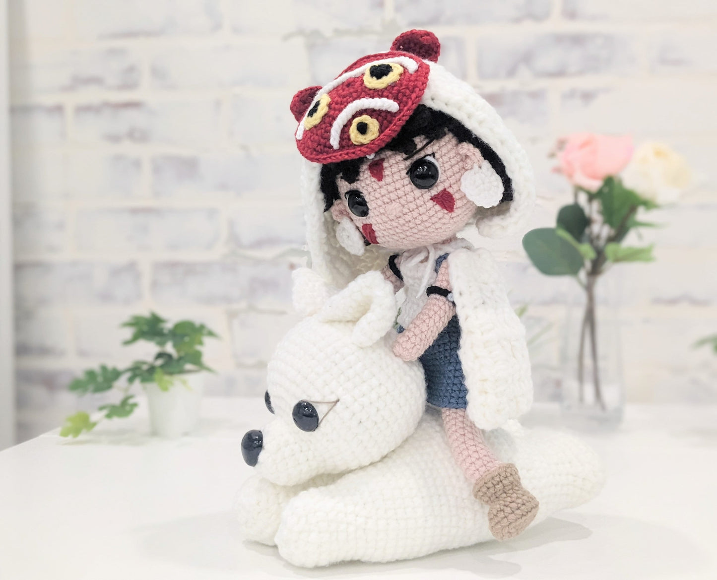 Princess Mononoke and Ashitaka, Handmade Crochet Amigurumi Doll, Ghibli, Miyazaki, readymade, in stock!