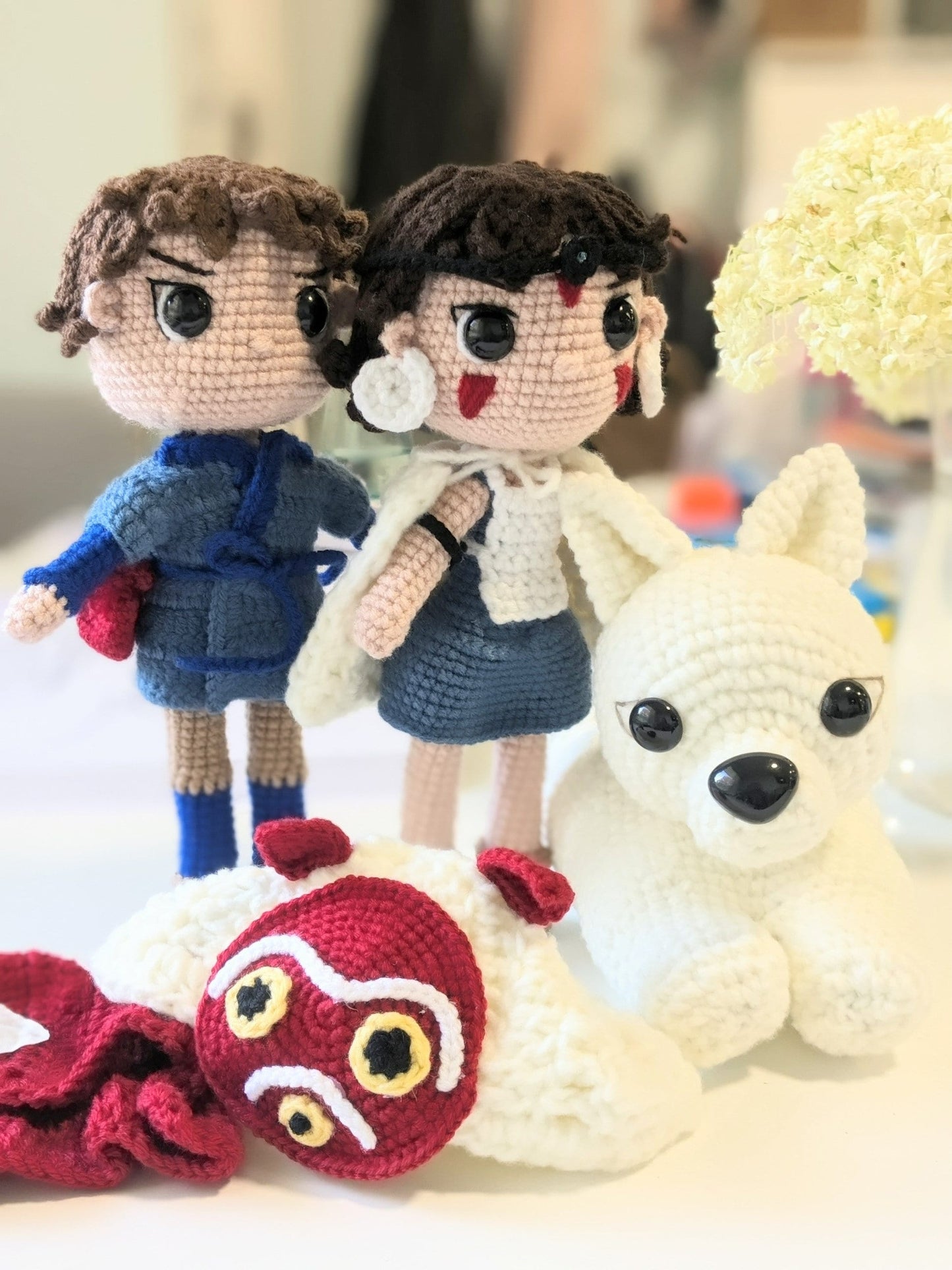 Princess Mononoke and Ashitaka, Handmade Crochet Amigurumi Doll, Ghibli, Miyazaki, readymade, in stock!