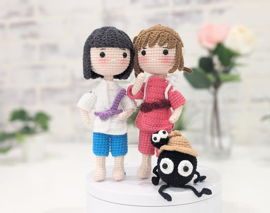 Chihiro & Haku, Spirited Away, Handmade Crochet Amigurumi Doll, Ghibli, Miyazaki, readymade, in stock!