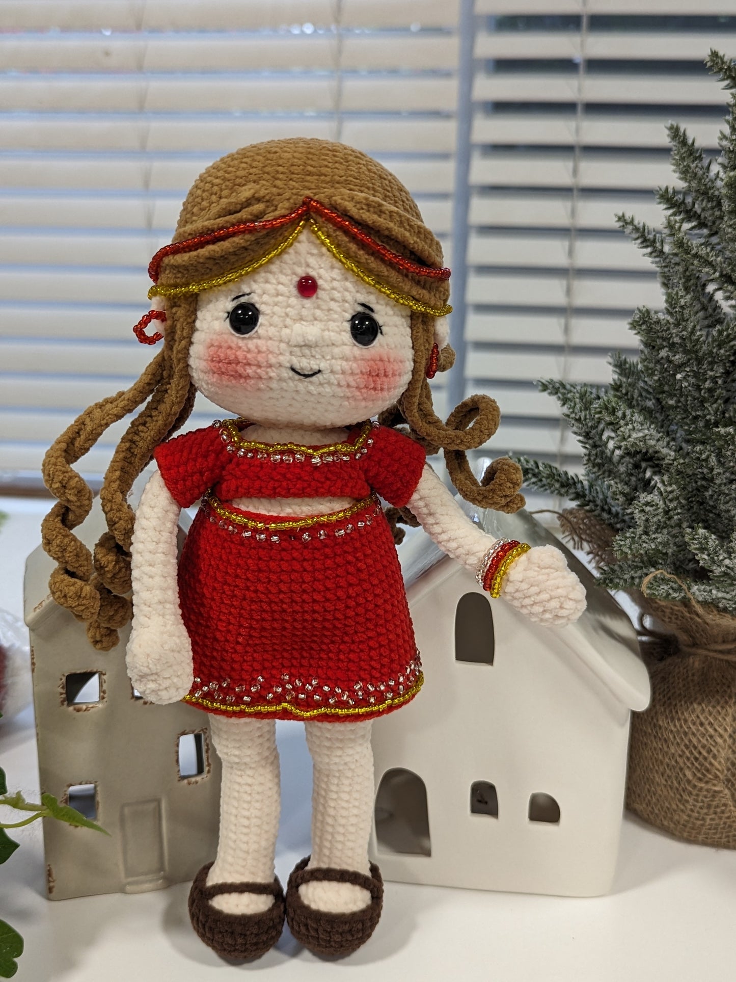 Girl Amigurumi doll - Indian style Dress - Handmade Crochet