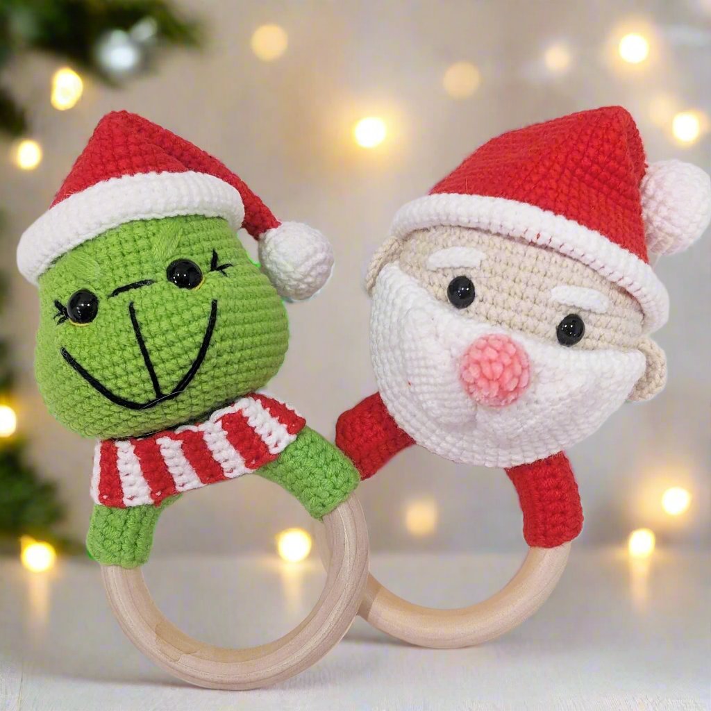 Baby rattles - Christmas - Santa Claus & The Grinch - Handmade Crochet ...