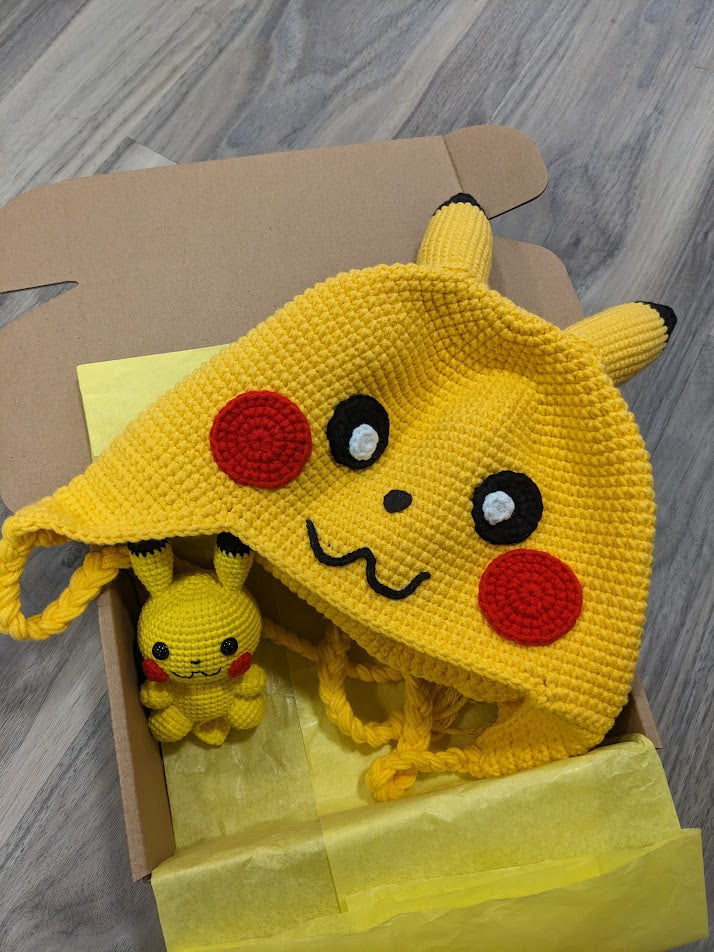 Pikachu, Pokémon Winter Hat with Ear Flaps, Beanie, Toque - Handmade Crochet