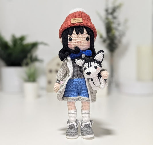 Handmade Posable Crochet Doll with Removable Clothing & Pet Choice - Ready to Ship