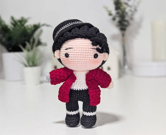 Michael Jackson Doll - Iconic Red Jacket, White Glove, and Hat - King of Pop - Handmade Crochet