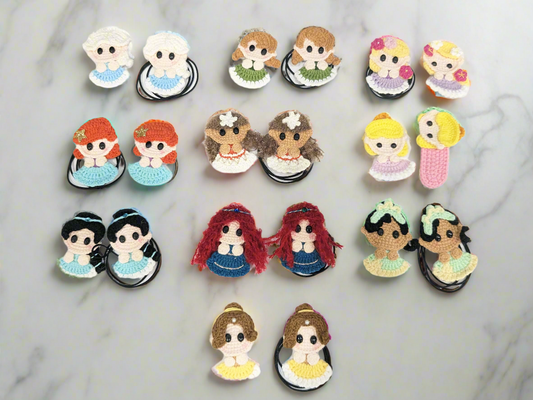 Hair Clips, Hair ties, Hair barrettes - Disney Princess - Handmade Crochet