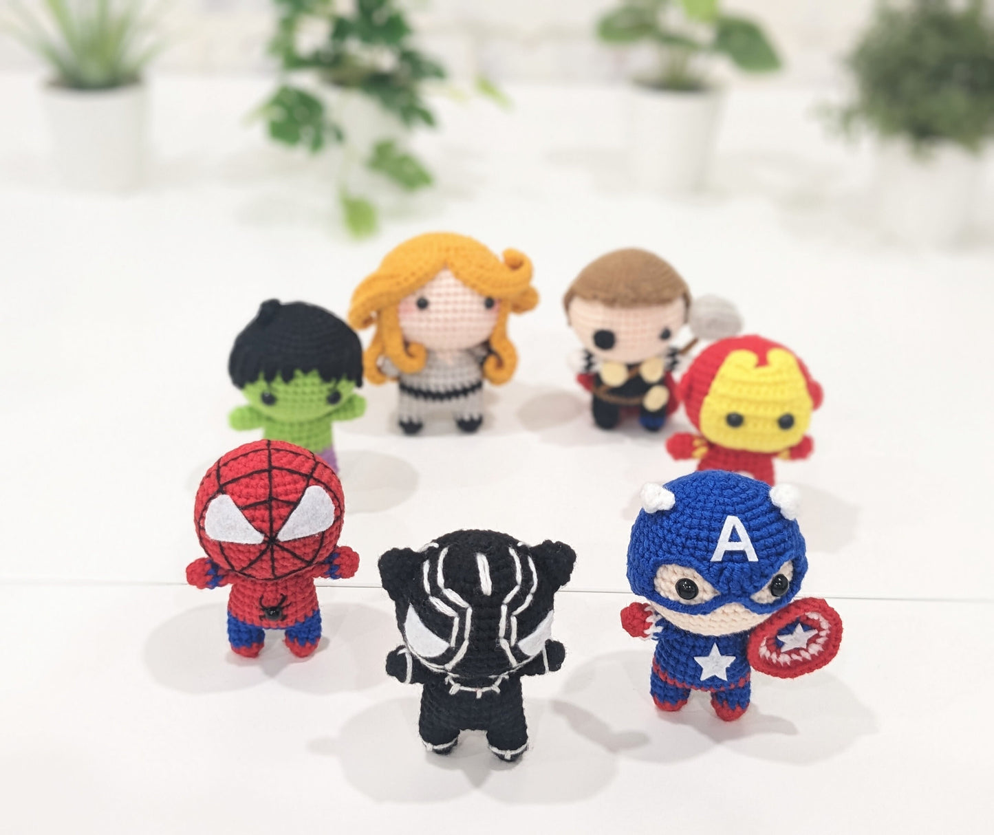 Marvel Avengers Superheroes, Spiderman, Iron Man, Hulk, Thor, Captain America, Black Panther, Black Widow, Handmade Crochet Amigurumi Dolls