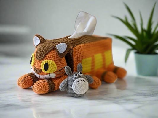 Catbus Tissue Box Cover & Totoro Set - Handmade Crochet - Ready to Ship