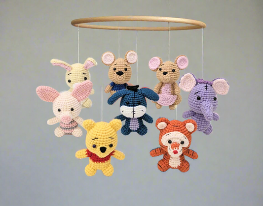 Baby Mobile or Nursery Doll Set - Winnie the Pooh  - Handmade Crochet - Baby Shower Gift