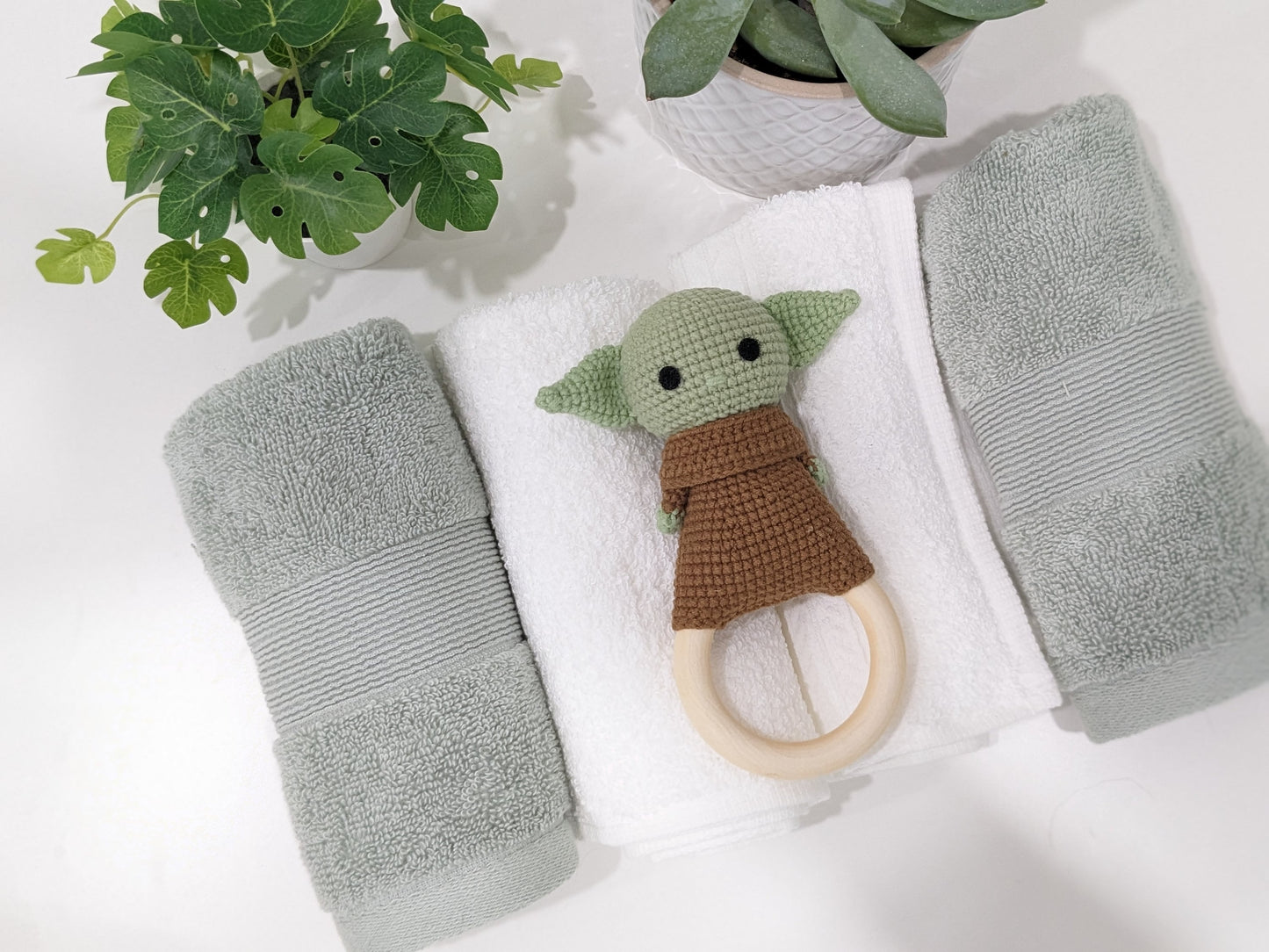 Baby rattle and Lovey, Crib Toys, Baby Yoda Grogu rattle and Lovey, Baby Shower Gift!