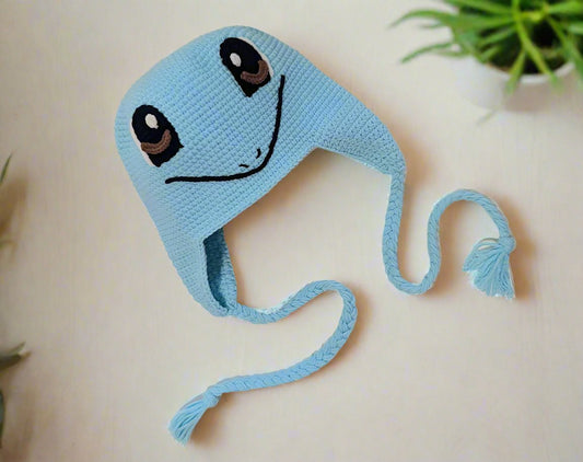 Squirtle, Pokémon Hat, Beanie, toque with Ear Flaps - Handmade Crochet - Ready to Ship